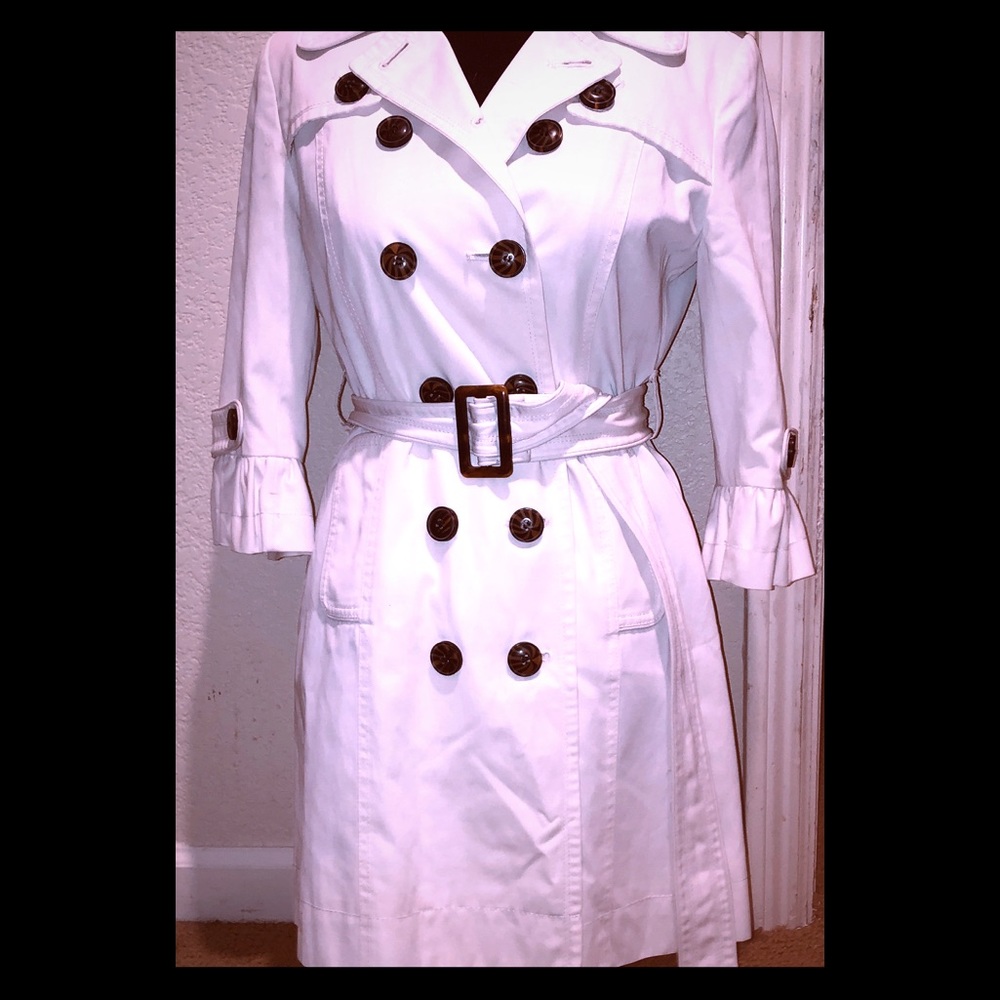 White Trench Coat With 3/4” Frilly Sleeves